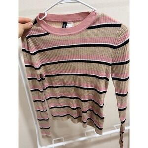 H&M Divided Ribbed Stripe Sweater‎ Women's M Pink Tan Long Sleeve